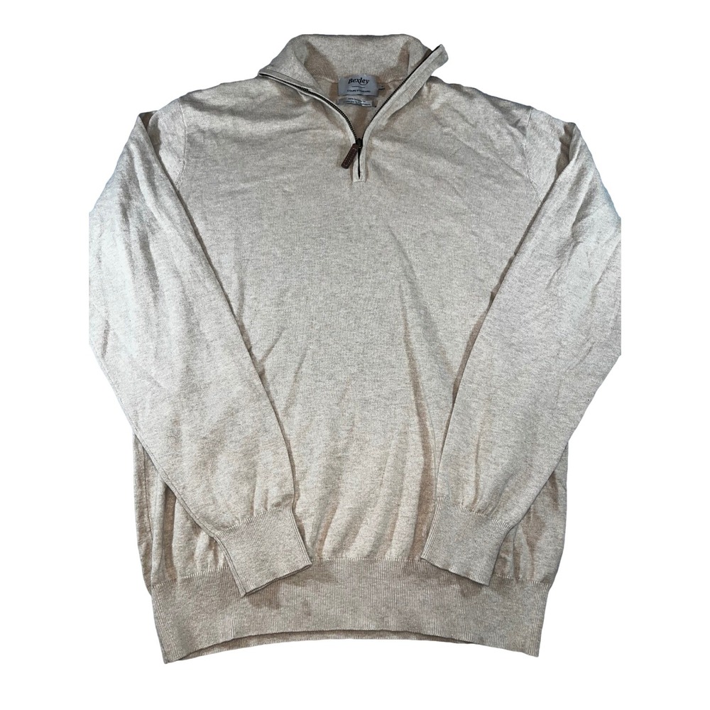 Bexley Mens Quarter Zip Sweater Size Medium Beige Cotton Cashmere Double‎ Fill